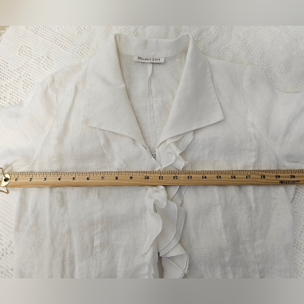 White Ruffled Linen Blouse - Picture 4 of 8